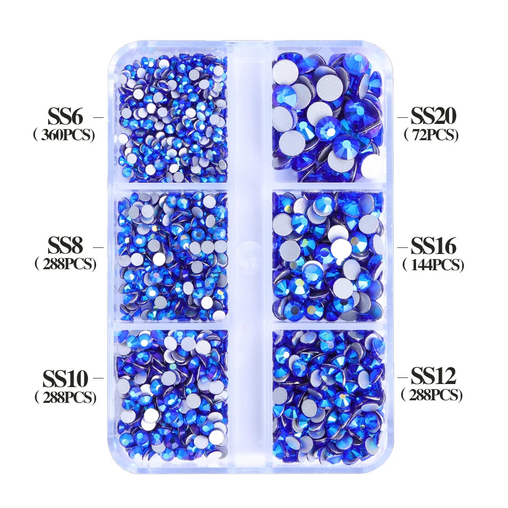 Wholesale 6 Grid Bling Over 80 Colors Mixed Sizes Crystal AB Crystal Glass Flat Back Glass Rhinestones for Clothing