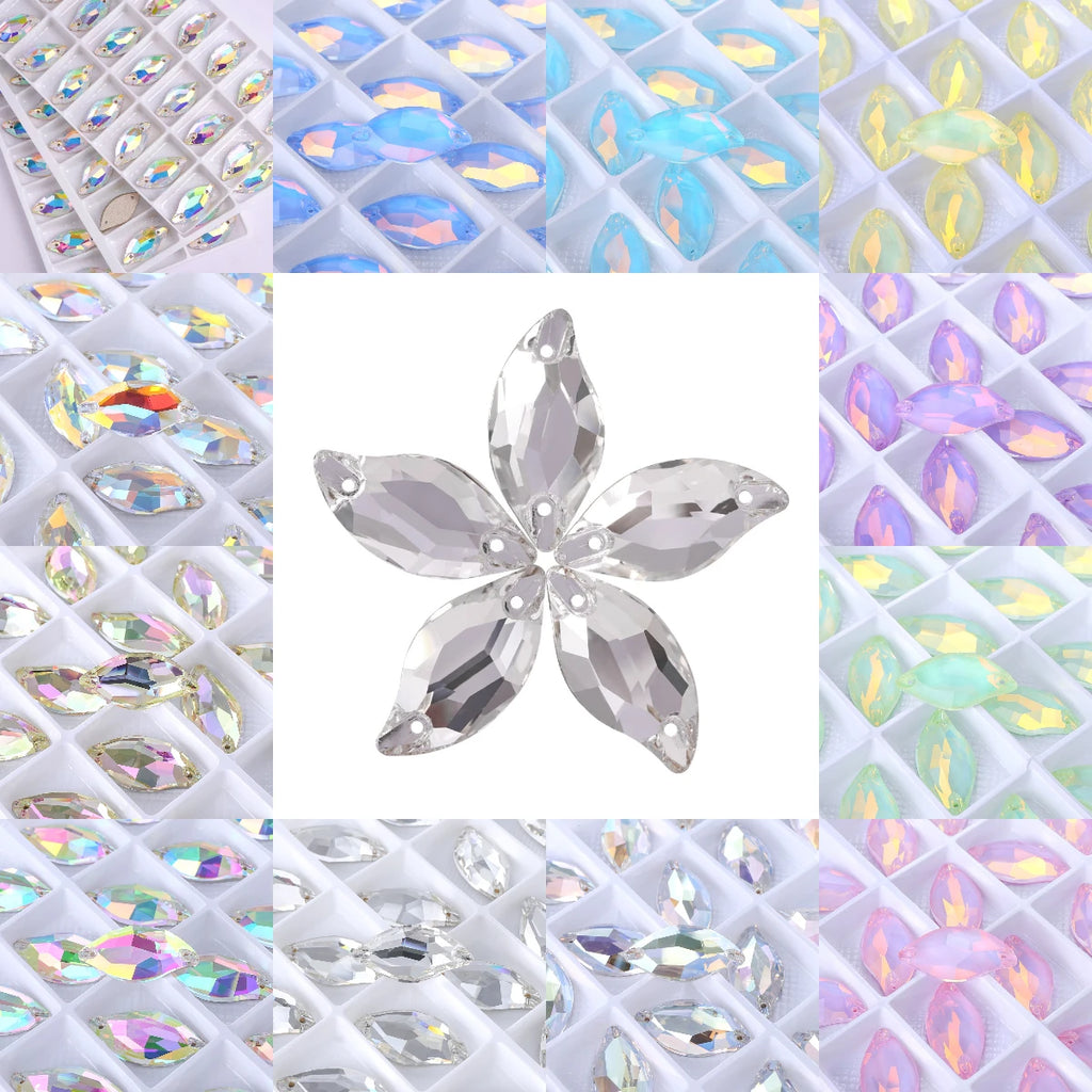QIYI Innovative Design Diamond Leaf Shape High Quality Grade AAAAAA Clear Hard Pure Glass Loose Flat Back Sew-on Rhinestones 9
