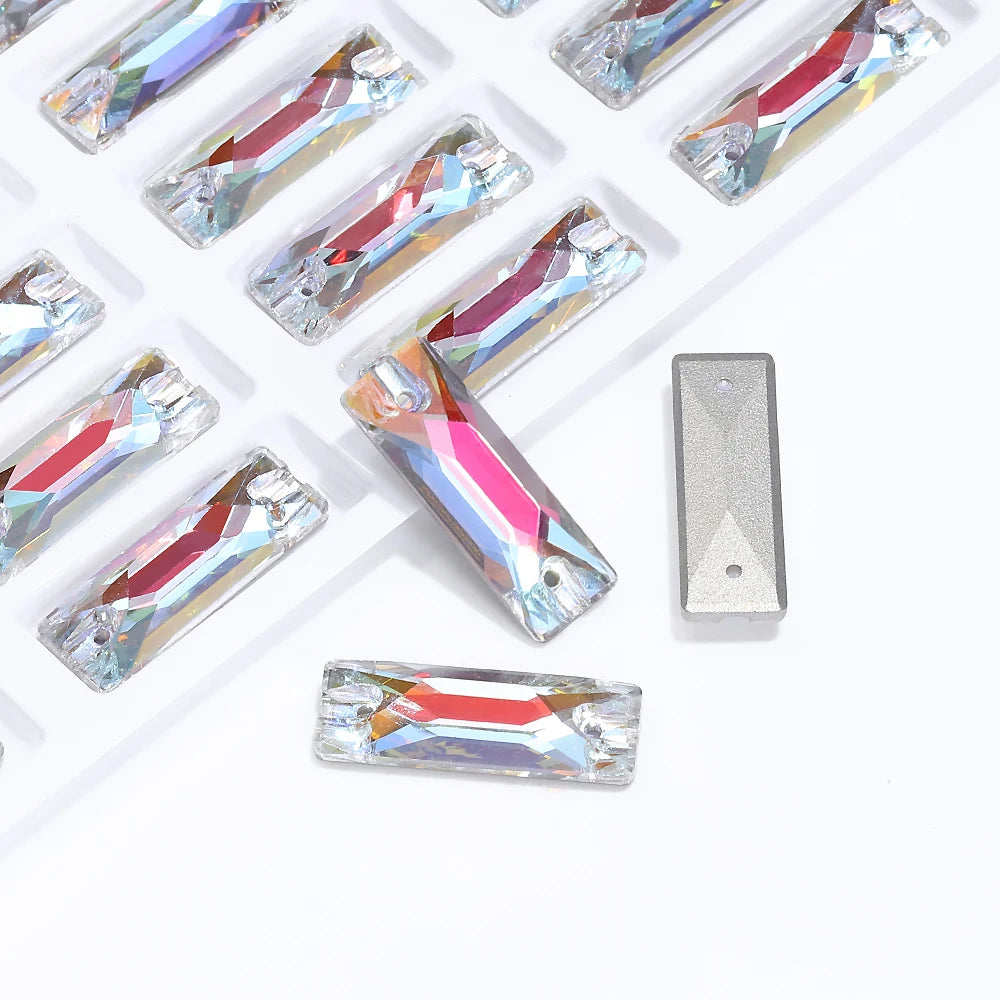 2024 QIYI 14+ Different Colors and Size Long Strip Shape Flat Back Pure Hard Glass Crystal Sew-on Rhinestones for Garment