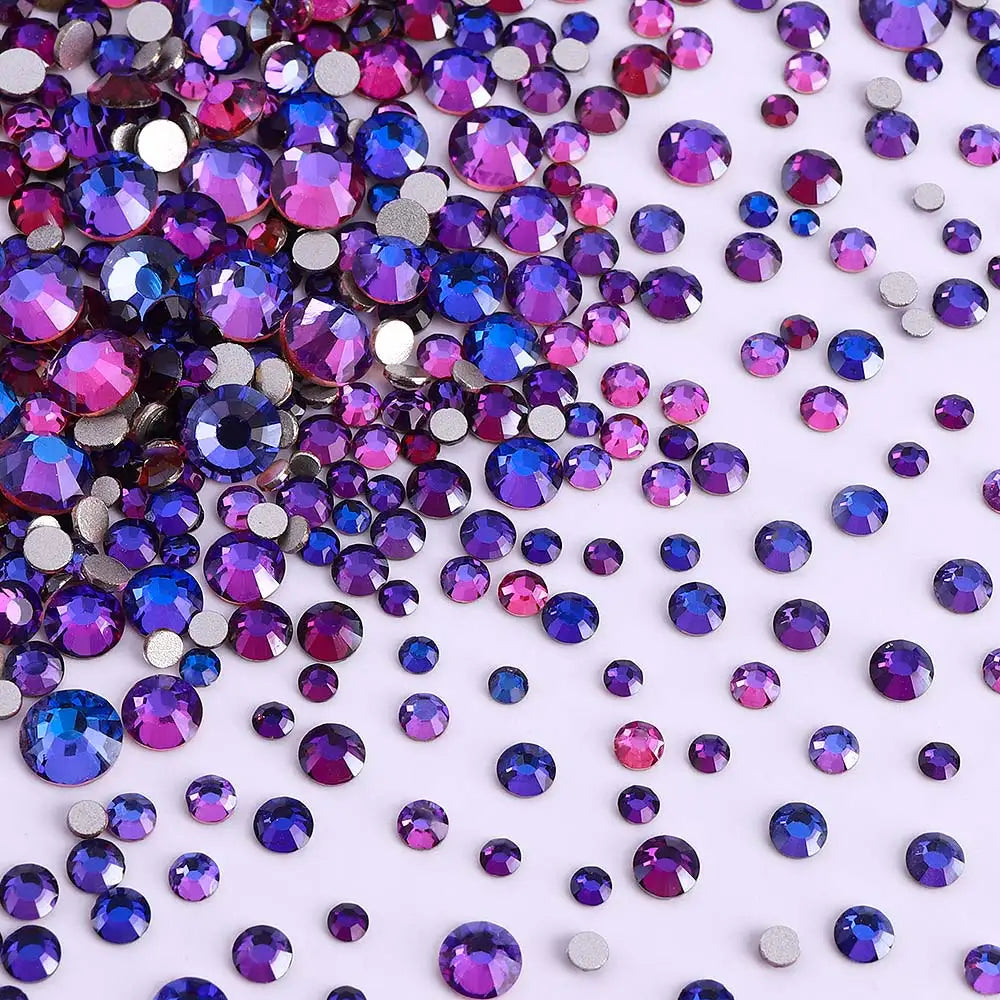 Multi Sizes SS4-SS20 Rhinestones Colorful Non Hot-Fix Round Glitter Crystal Flatback Rhinestone 3D Nail Art Decorations