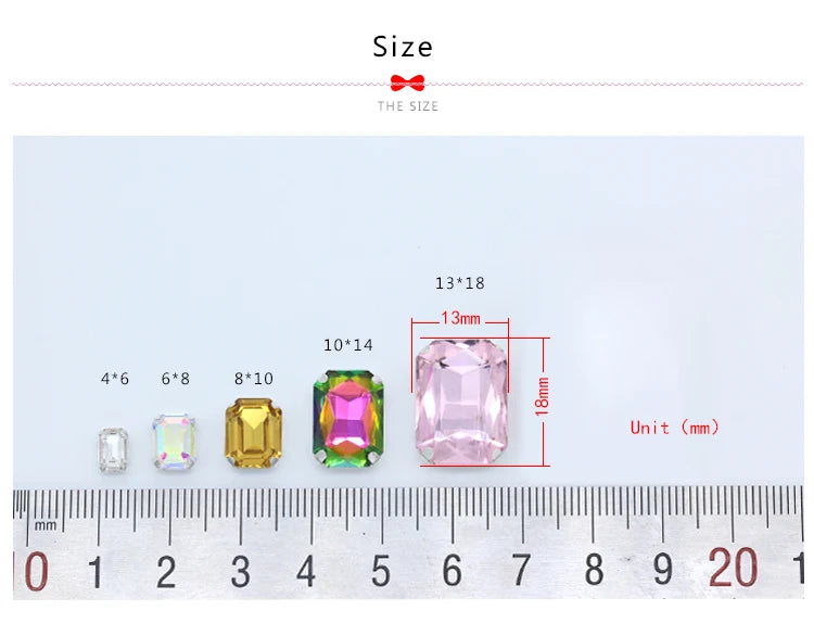 All-size 24-colors Flatback rectangle sew on glass stone Gems sewing crystal rhinestone gold plated button clothes Decorations