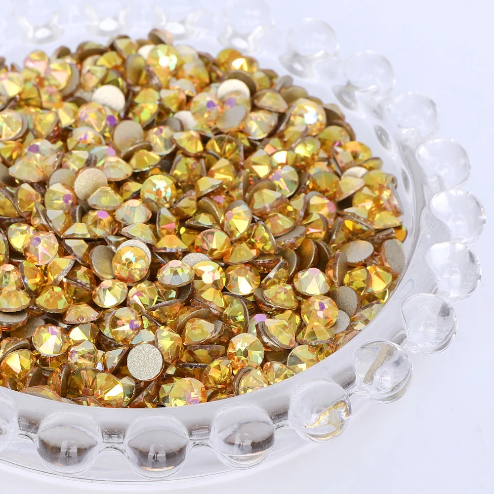 SS10-SS40 Colorful Non Hotfix Rhinestones Golden Base Flat Back Bling Glitter Glass Stones Crystal Strass Diamond for Nail