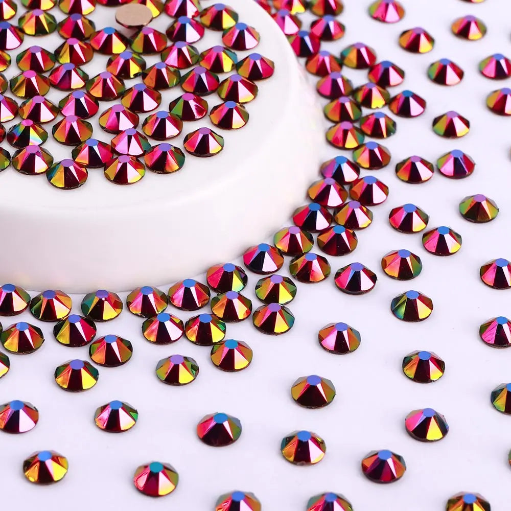 QIYI Wholesale Non Hotfix 16 Cut Facets Glass Rhinestone Trim Rainbow Rose Gold Stones for Jewellery Making
