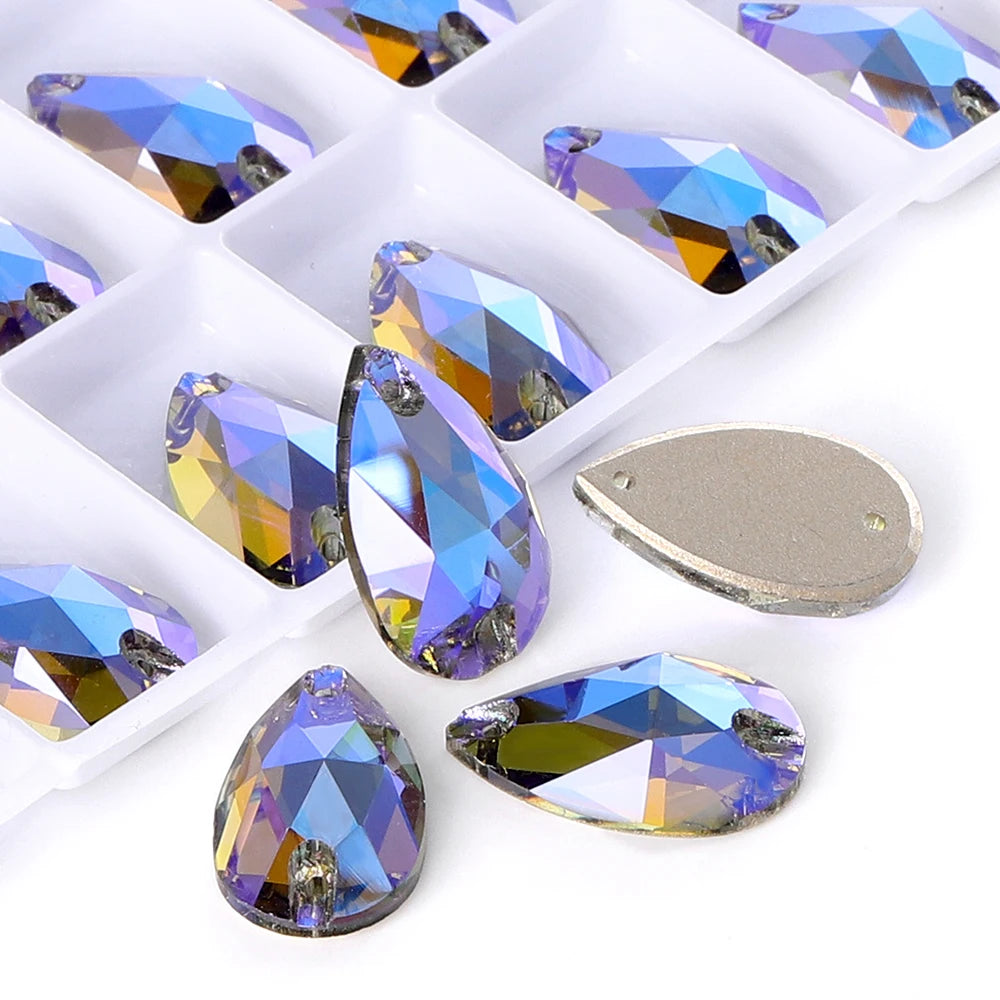 QIYI New Product Explosion Shimmer Sew on Pure Hard Glass Crystal Rhinestones 7*12mm/10*14mm/11*18mm/13*22mm/17*28mm for Garment