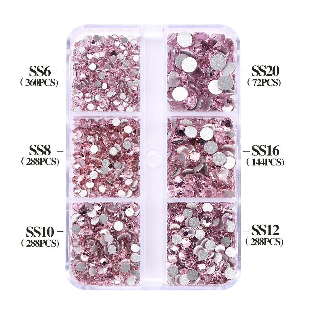 QIYI Wholesale 6 Grid Box 3D Glass Nail Art Boxes Non-Hotfix Rhinestones Flatback Nail Diamond for Shoes Christmas Decorations