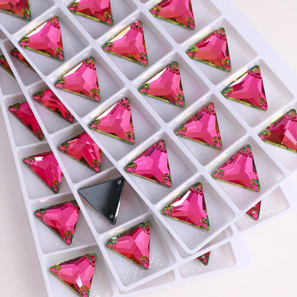 3270 Factory Direct 12mm/16mm/22mm Different Sizes 55+ Colors Top Quality Durable Grade AAAAAA Glass Triangle Sew-on Rhinestone