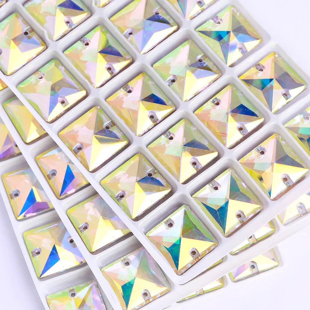 Wholesale Custom Square Sew-on Loose Rhinestones 5A Quality Crystal FlatBack 2 Holes 12 Facets Sewing Bling Decoration