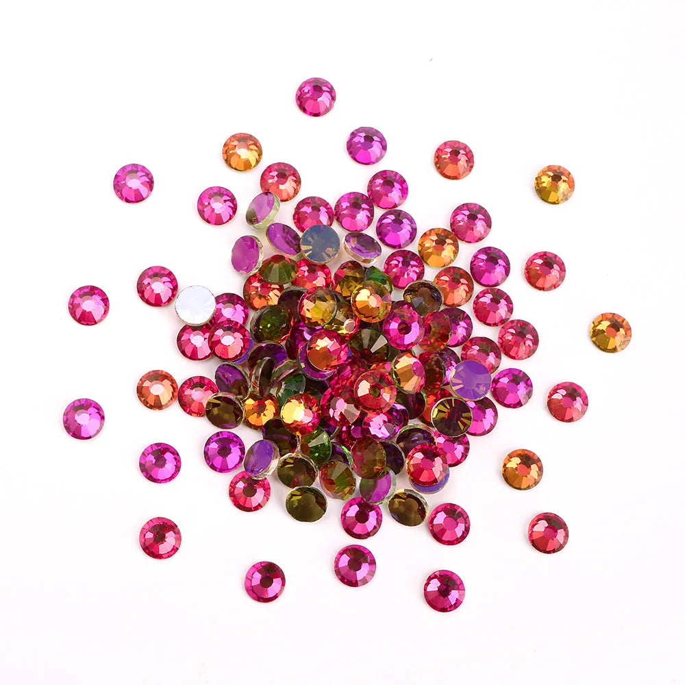 Hot Sale Bling Non Hot Fix Nail Rhinestones Glitter Glass Stones and Crystals for Garment Accessories Rainbow 1 Bag Round Shape