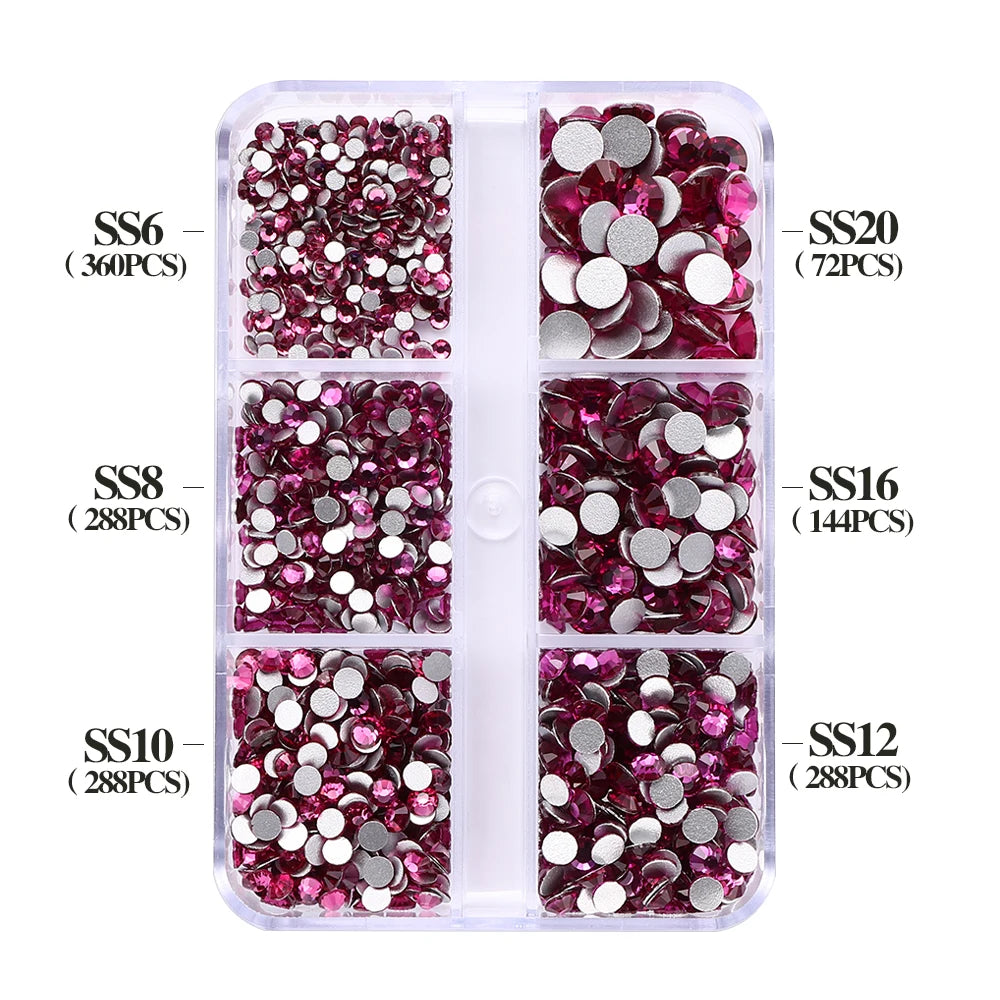 QIYI Wholesale 6 Grid Box 3D Glass Nail Art Boxes Non-Hotfix Rhinestones Flatback Nail Diamond for Shoes Christmas Decorations