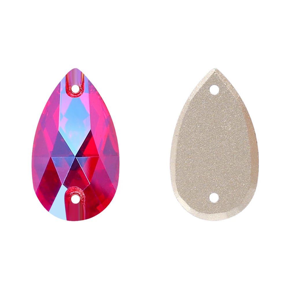 QIYI New Product Explosion Shimmer Sew on Pure Hard Glass Crystal Rhinestones 7*12mm/10*14mm/11*18mm/13*22mm/17*28mm for Garment