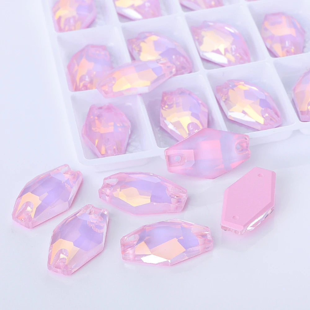 18Colors Hexagon Sew on Glass Crystal High Quality Crystal AB Rhinestone Flat Back 3261 for Party Dress Women's Accessories