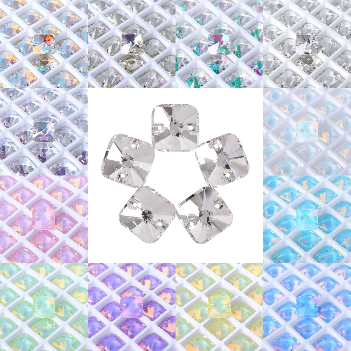 New Arrival Hot Selling Rivoli Square Shape Latest Fashion New Design Top Quality Flat Back Glass Sew-on Rhinestones (3201)