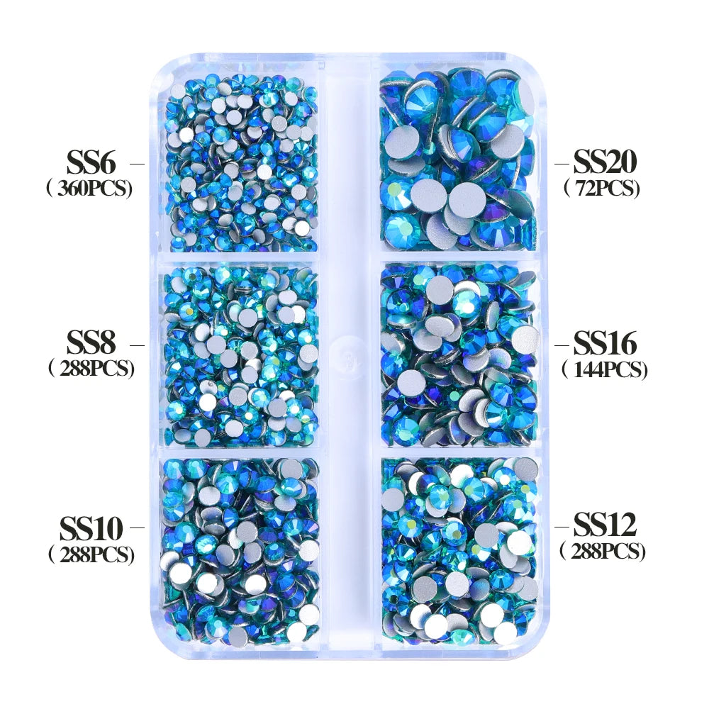 Wholesale 6 Grid Bling Over 80 Colors Mixed Sizes Crystal AB Crystal Glass Flat Back Glass Rhinestones for Clothing