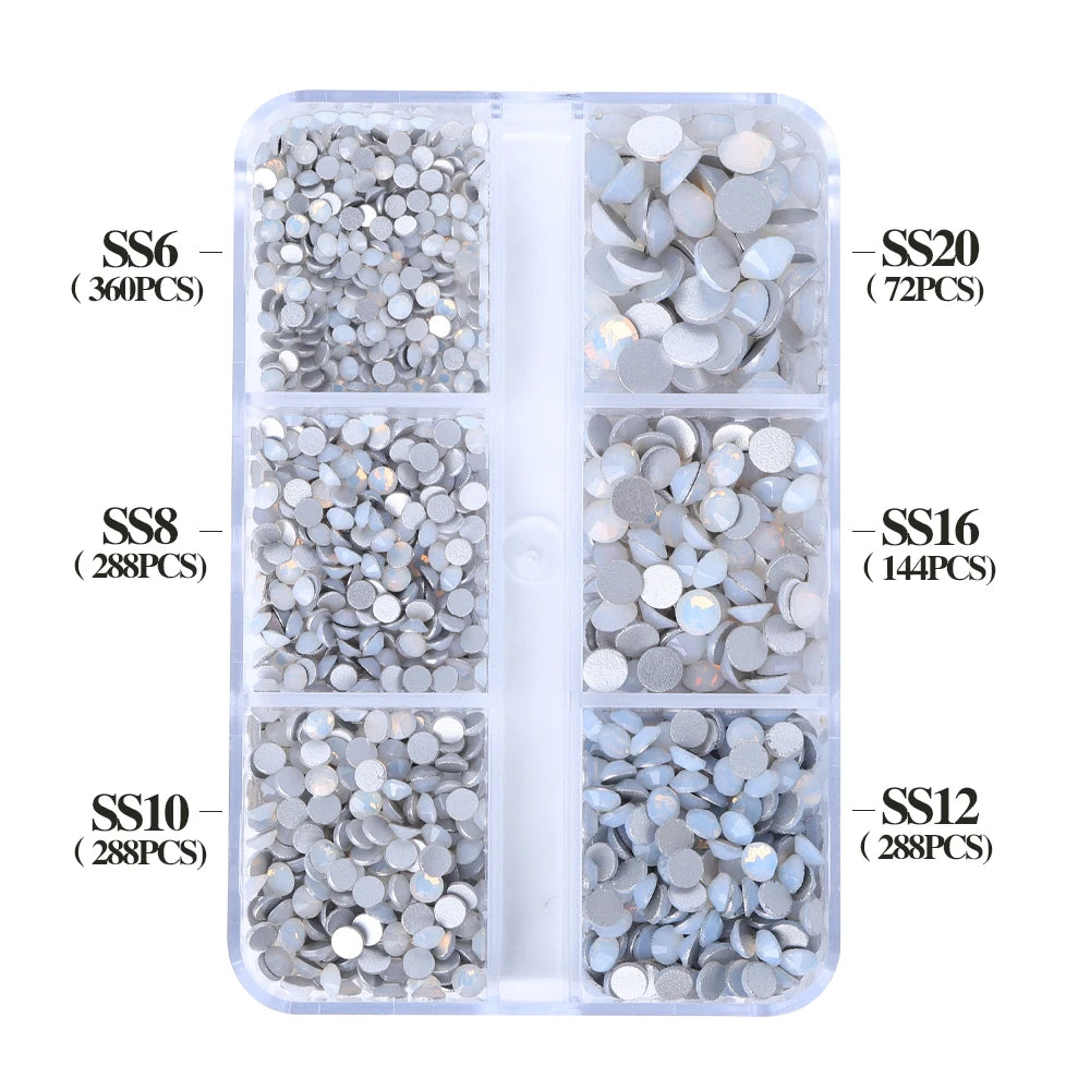 QIYI Wholesale 6 Grid Box 3D Glass Nail Art Boxes Non-Hotfix Rhinestones Flatback Nail Diamond for Shoes Christmas Decorations