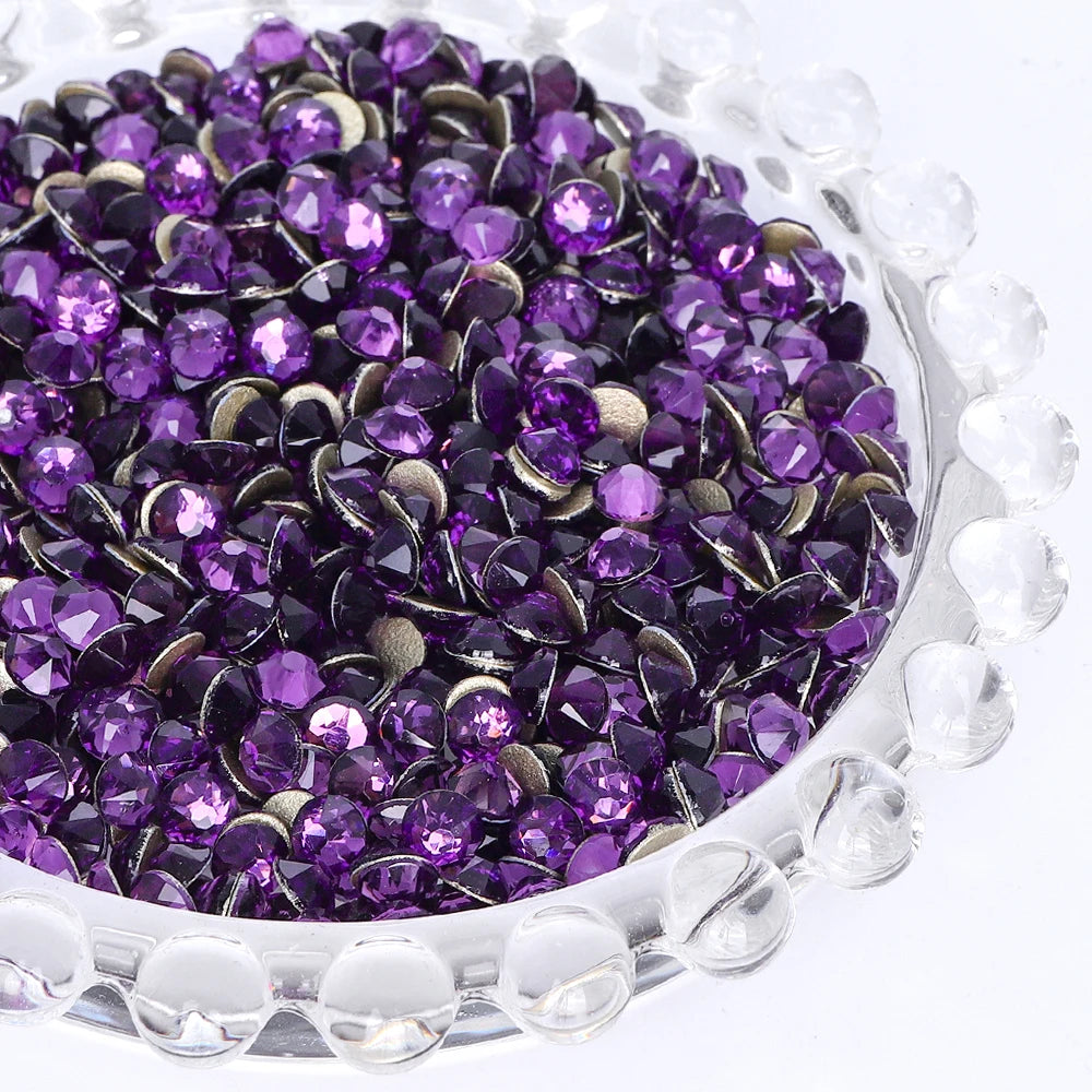 SS10-SS40 Colorful Non Hotfix Rhinestones Golden Base Flat Back Bling Glitter Glass Stones Crystal Strass Diamond for Nail