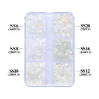 QIYI Nail Decoration Mocha Neon 1440pcs Multi Size 6 Grid Box Glass Nail Charms Rhinestones Wholesale Bulk Crystal Stone