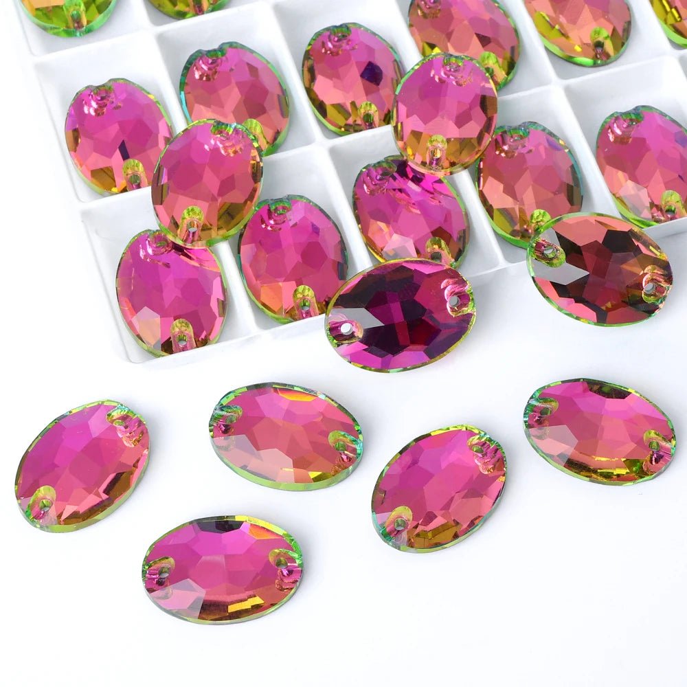 QIYI Oval Crystal Sew-on Rhinestones Flat Back K9 Glass Sew on Stones Garment Beads Clothing Sewing Accessories