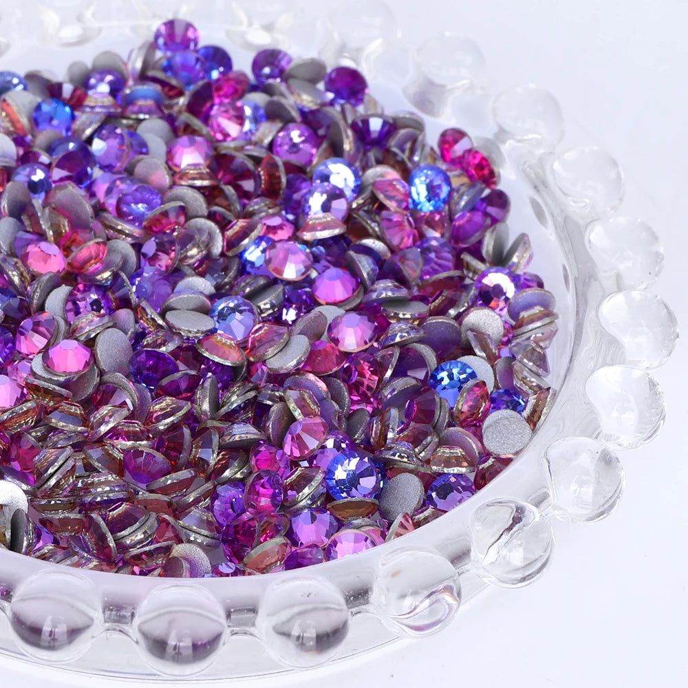 Purple 30Kinds Colors 2024 Ready Stock New Colors Wholesale Rhinestone Non Hotfix Flat Back Crystal Glass  for DIY Nail Clothing
