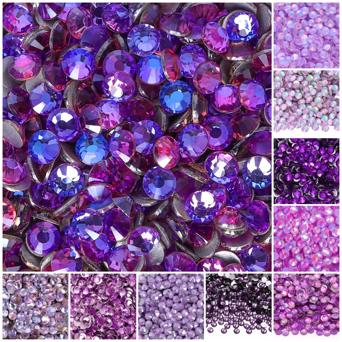 Purple 30Kinds Colors 2024 Ready Stock New Colors Wholesale Rhinestone Non Hotfix Flat Back Crystal Glass  for DIY Nail Clothing