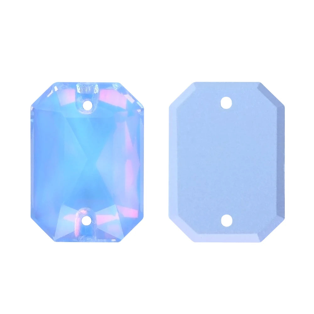 Emerald Cut High Quality Latest Fashion Clear Glass Flat Back Sew-On Rhinestones 12 Facets Multi-Use DIY Wedding Dress Two Holes