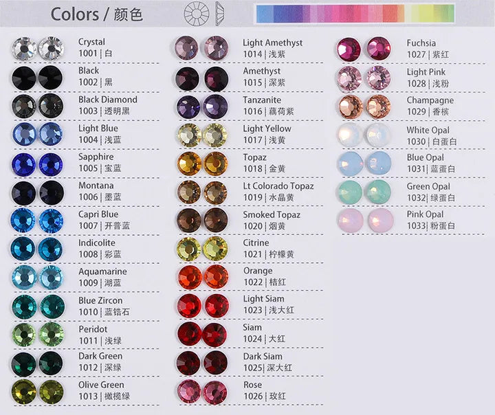 Mocha Sew on Chart Non Hotfix Flat Back Rhinestones Over 100 Colors Crystal Glass Rhinestone Color Card Use for Choose Colors
