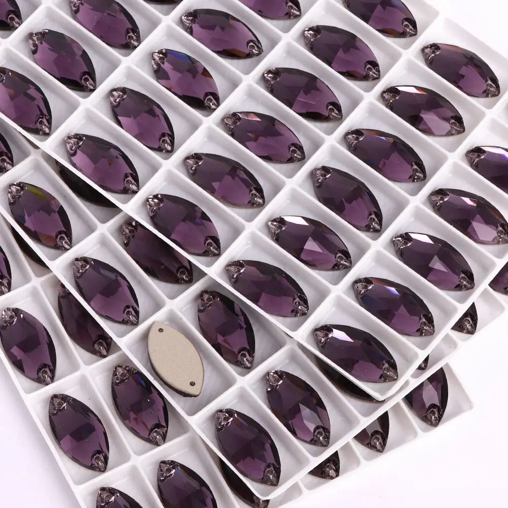 QIYI Factory Top Quality 5A Glass Crystal AB Navette Sew-on Stone Flat Back Coloful Sew on Rhinestones Buttons for Bouquet