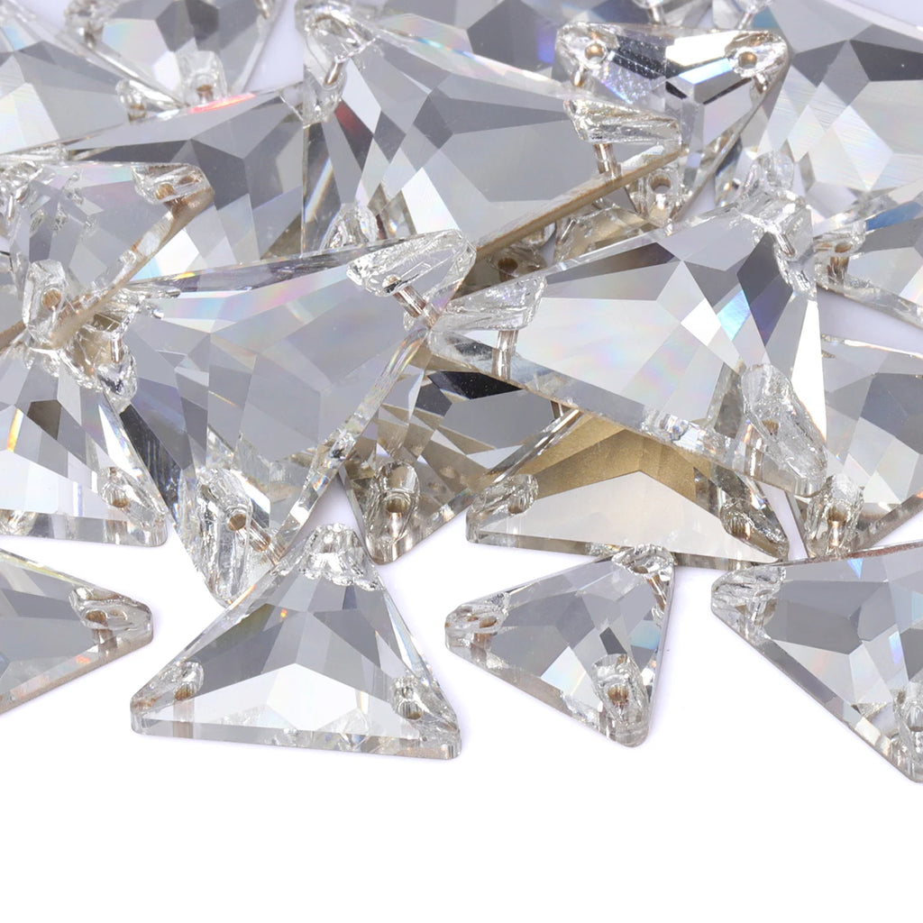 Customizable Triangle Crystal Glass Loose Rhinestones Sew-On Flatback 12mm/16mm/22mm for Wedding Dresses & Garments