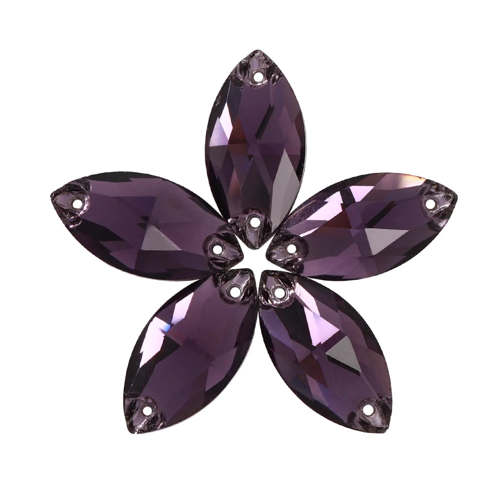 Wholesale Navette 55 Colors Shimmer Sew-on Rhinestones Horse Eye Glass Gems Clothing Flatback Sewing Stones for Jewelry Cloth