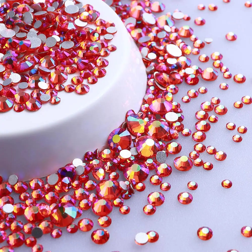 Wholesale Rhinestones 200 Colors 1440pcs  Mix Size Glue on Glass Flat Back Rhinestone Bulk Glass Rhinestone Crystal for Garment
