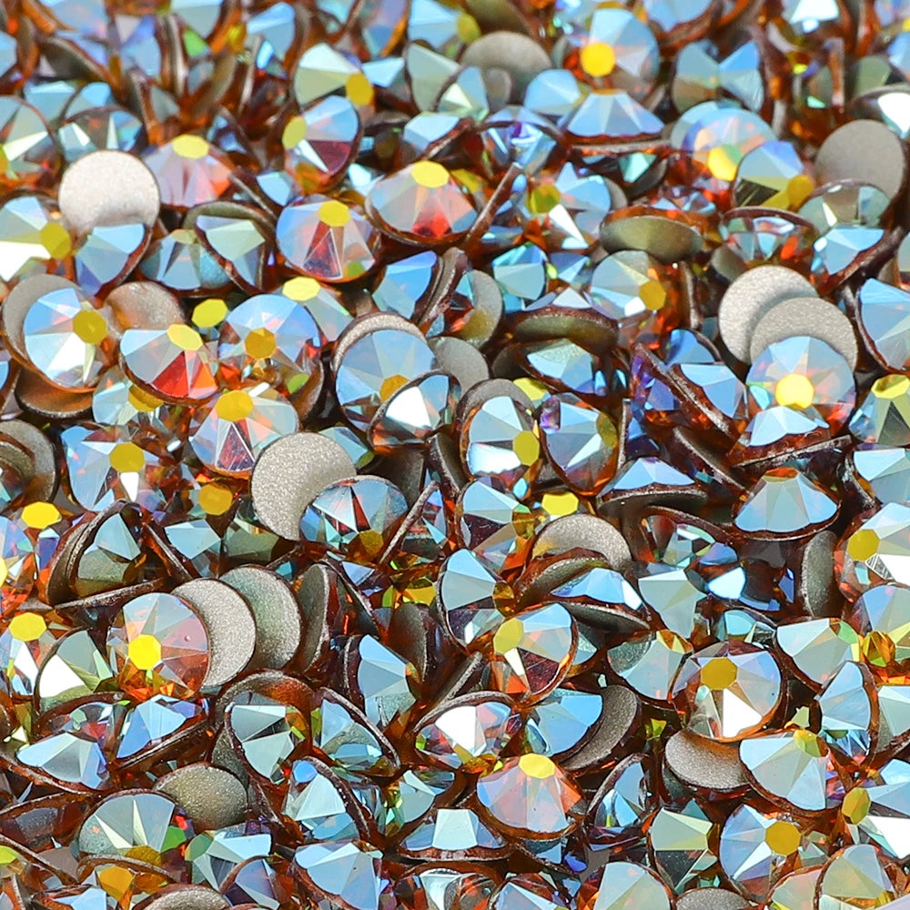 Factory Wholesale Crystal AB Colors 2088 16 Cut Facets Multi and Size Flat Back Golden Bottom High Quality Glass Rhinestones