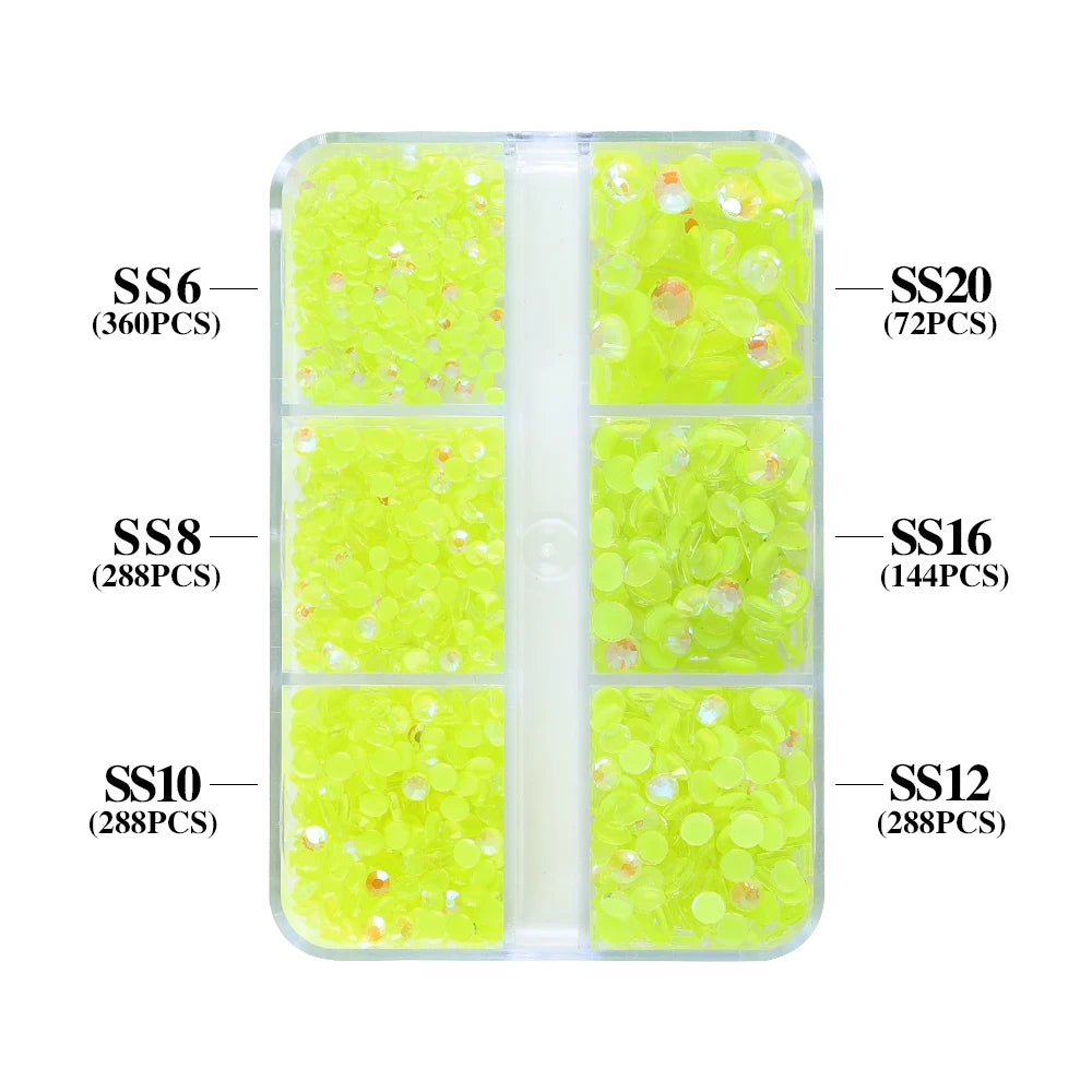 QIYI Nail Decoration Mocha Neon 1440pcs Multi Size 6 Grid Box Glass Nail Charms Rhinestones Wholesale Bulk Crystal Stone