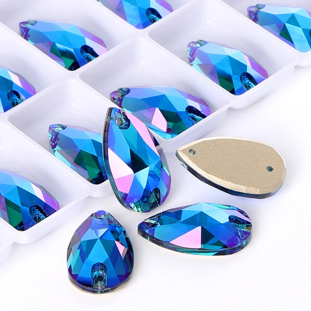 QIYI New Product Explosion Shimmer Sew on Pure Hard Glass Crystal Rhinestones 7*12mm/10*14mm/11*18mm/13*22mm/17*28mm for Garment