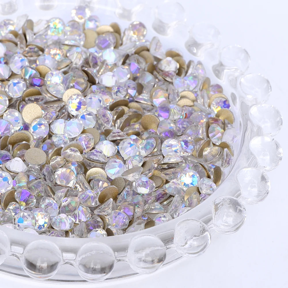 SS10-SS40 Colorful Non Hotfix Rhinestones Golden Base Flat Back Bling Glitter Glass Stones Crystal Strass Diamond for Nail
