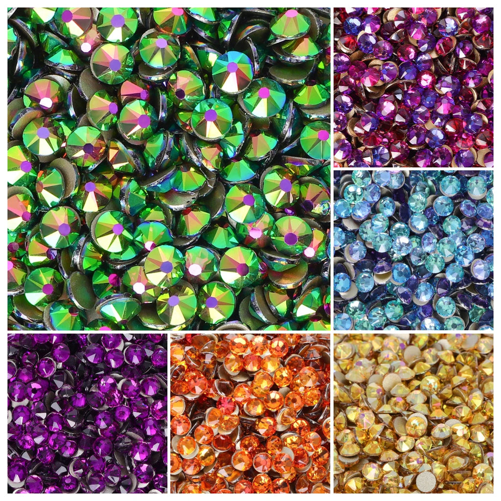 16 Cuts Neon Colors Glass Crystal Rhinestone SS10-SS30 8 Big 8 Small Flatback Rhinestones Grade AAAAAA White Back for Gym