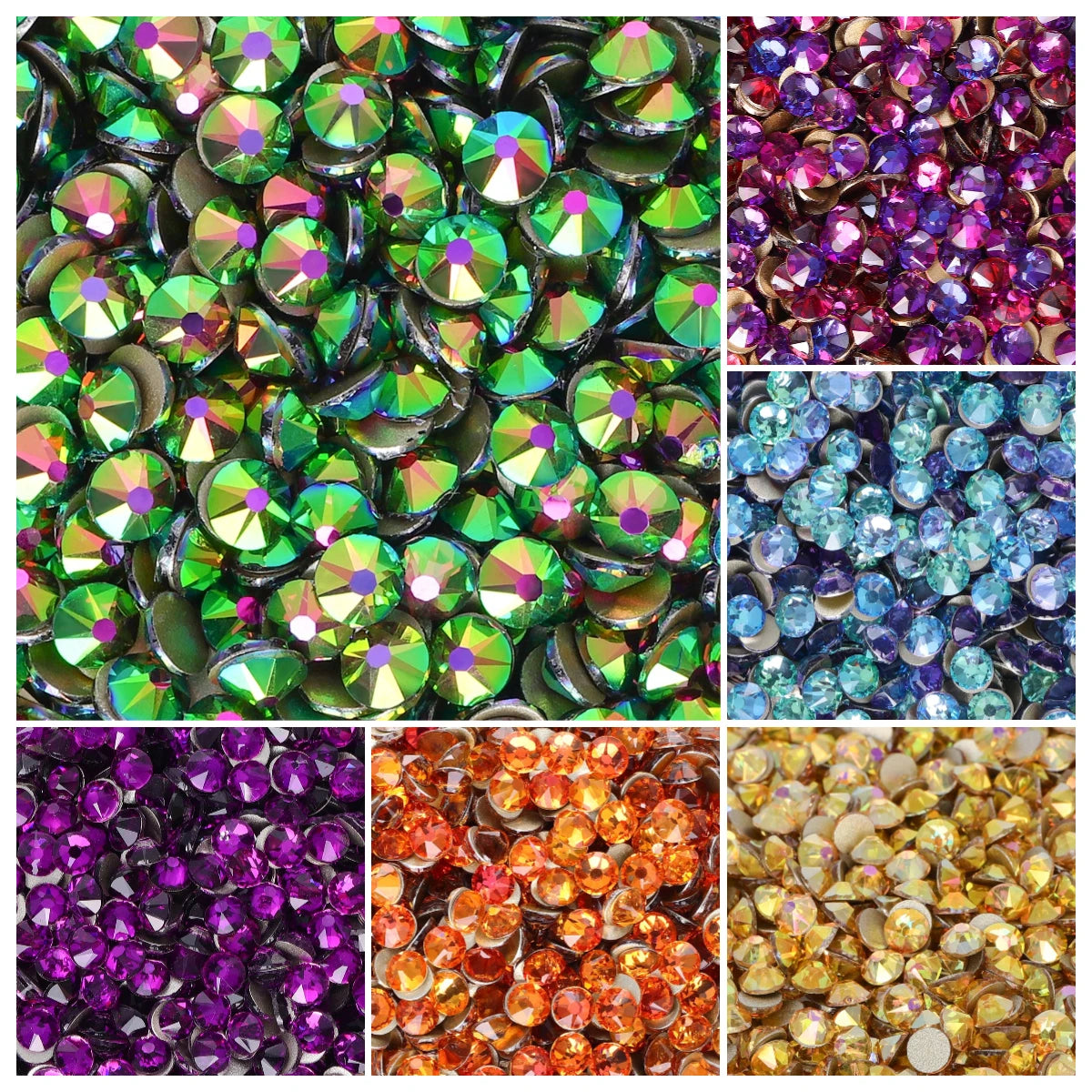 16 Cuts Neon Colors Glass Crystal Rhinestone SS10-SS30 8 Big 8 Small Flatback Rhinestones Grade AAAAAA White Back for Gym