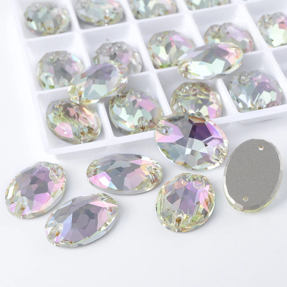 QIYI Oval Crystal Sew-on Rhinestones Flat Back K9 Glass Sew on Stones Garment Beads Clothing Sewing Accessories