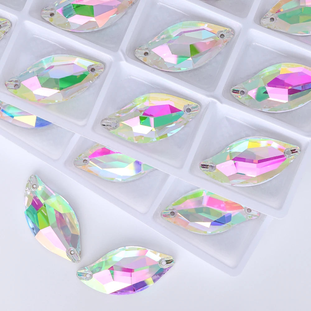 QIYI Innovative Design Diamond Leaf Shape High Quality Grade AAAAAA Clear Hard Pure Glass Loose Flat Back Sew-on Rhinestones 9