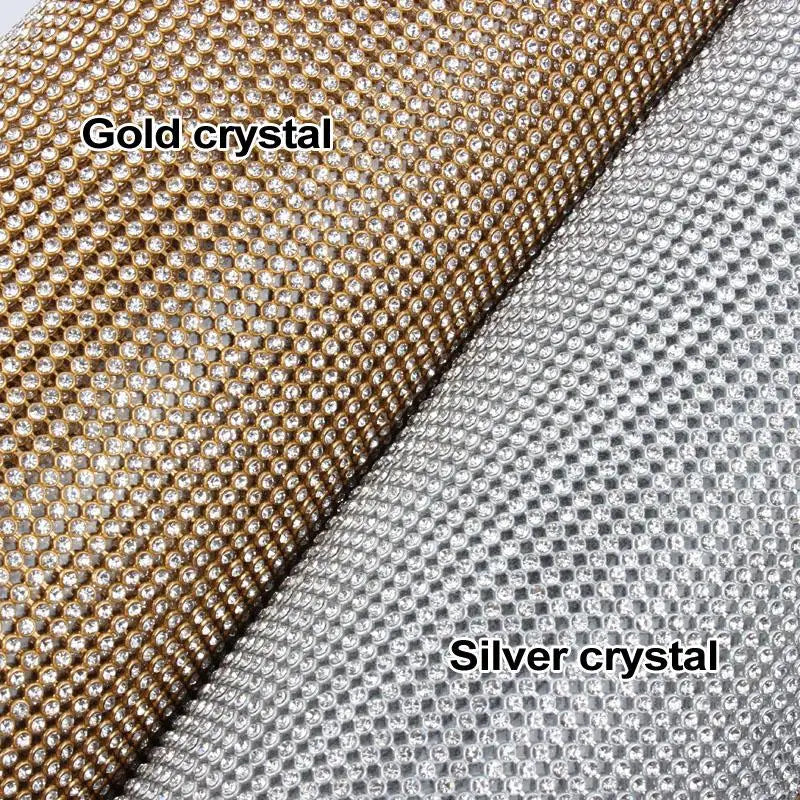 45*120cm 3mm SS12 High Quality Glass Crystal Hot Fix Rhinestone Aluminum Mesh Metallic Adhesive Sheets for Dancing Garment