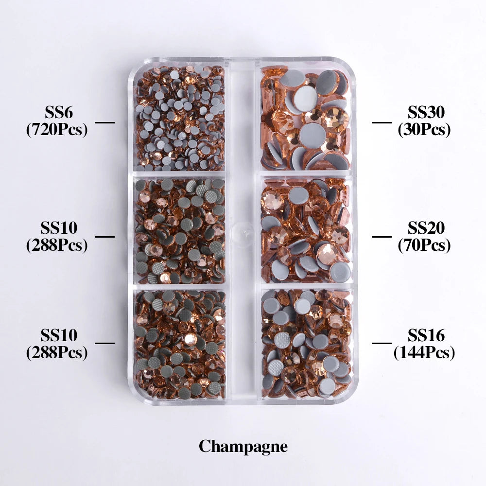 Hot Selling 6 Grid Hotfix Rhinestone Kit Mix Box Nail Charms Crystals Rhinestones Wholesale Stones for Jewellery Making