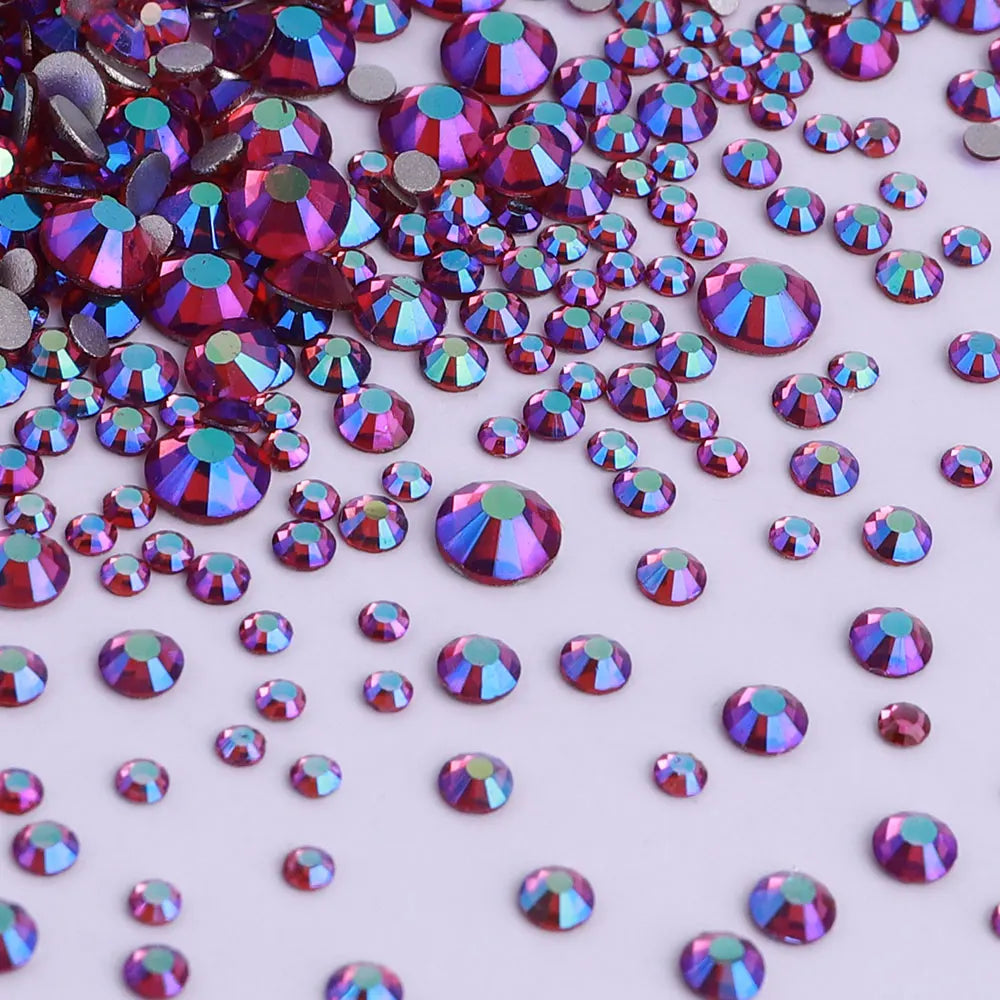 Wholesale Rhinestones 200 Colors 1440pcs  Mix Size Glue on Glass Flat Back Rhinestone Bulk Glass Rhinestone Crystal for Garment