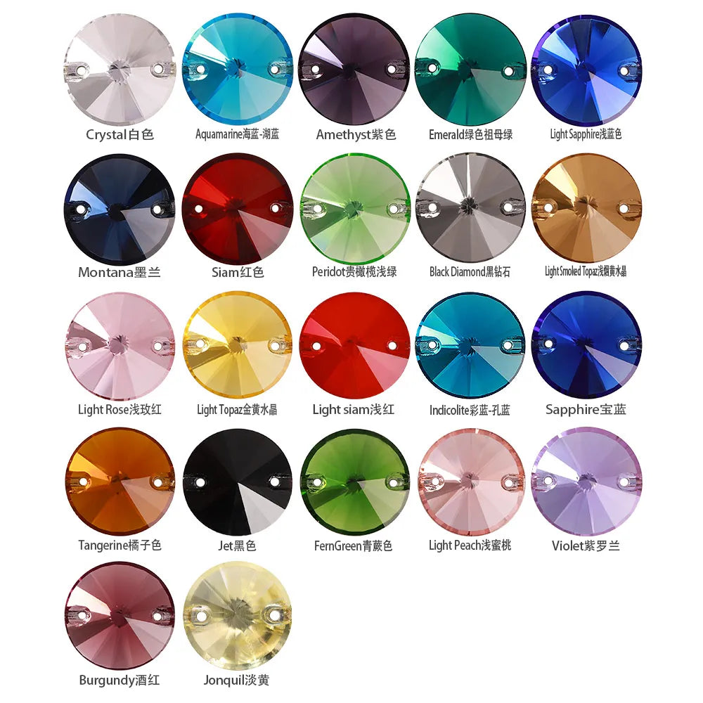 Rivoli Rhinestones 55 Colors Crystal AB Sew-on Rhinestones Glass Gems Clothing Flatback Sewing Stones for Women