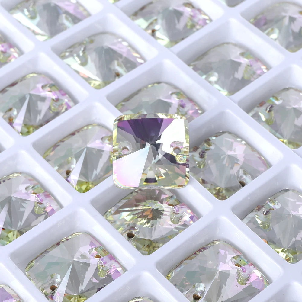 New Arrival Hot Selling Rivoli Square Shape Latest Fashion New Design Top Quality Flat Back Glass Sew-on Rhinestones (3201)