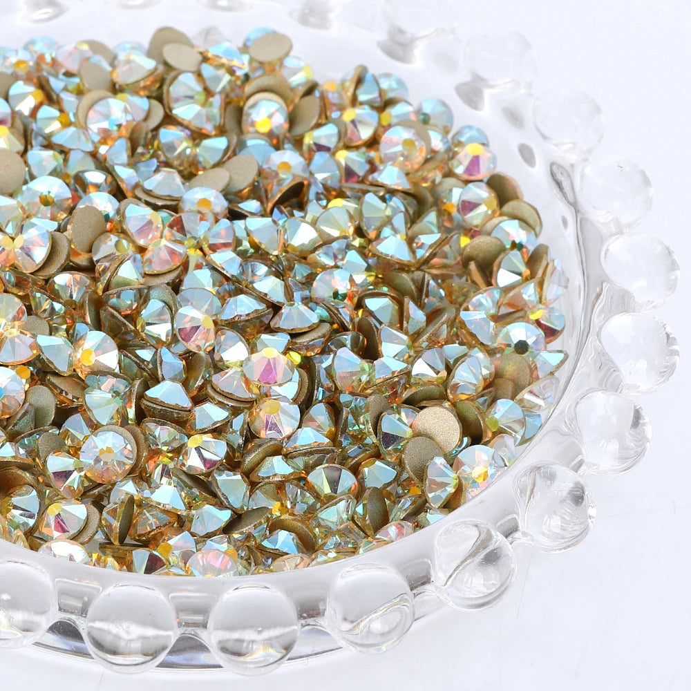 SS10-SS40 Colorful Non Hotfix Rhinestones Golden Base Flat Back Bling Glitter Glass Stones Crystal Strass Diamond for Nail