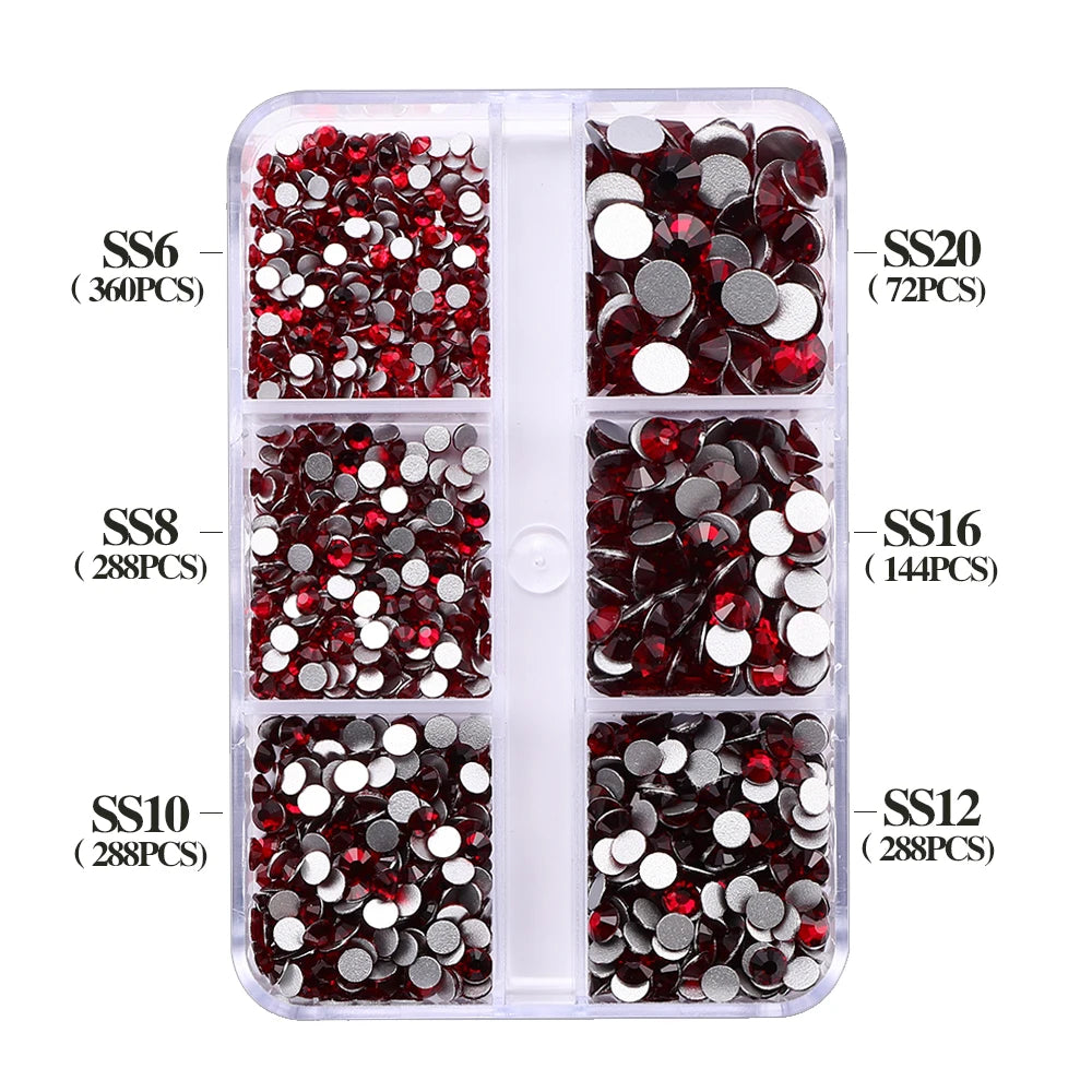 Wholesale 6 Grid Non Hotfix Crystal AB Rhinestone Flatback Glass Rhinestone Mixed Size for Nail Art Decoration