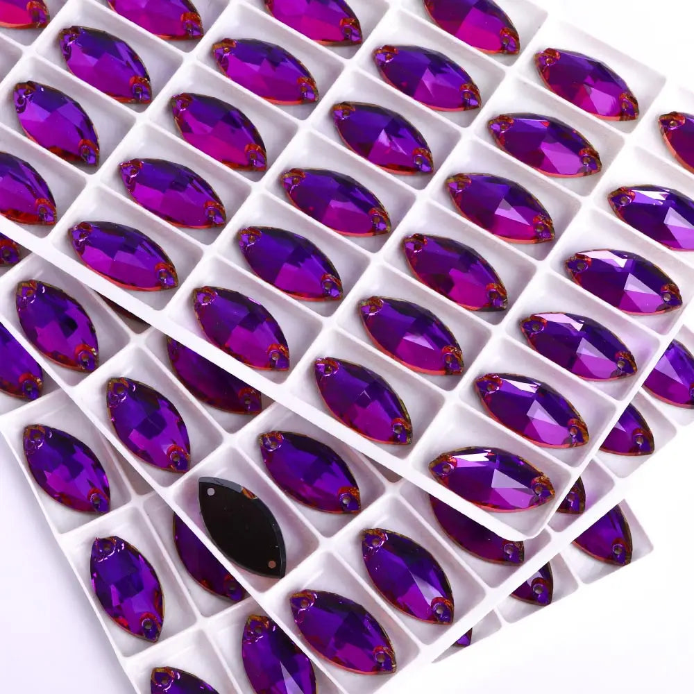 QIYI Factory Top Quality 5A Glass Crystal AB Navette Sew-on Stone Flat Back Coloful Sew on Rhinestones Buttons for Bouquet