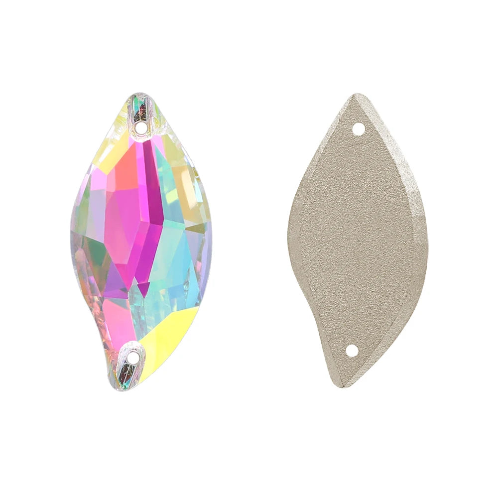 Wholesale Custom Sew-on Rhinestones 5A Quality Crystal FlatBack 2 Holes Sewing Diamond Leaf Stones Bling Wedding Decoration