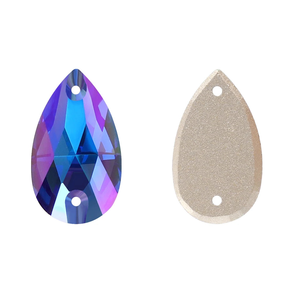 QIYI New Product Explosion Shimmer Sew on Pure Hard Glass Crystal Rhinestones 7*12mm/10*14mm/11*18mm/13*22mm/17*28mm for Garment