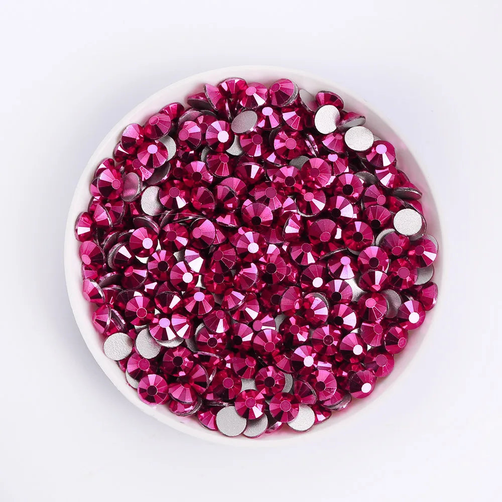 34Kinds Pink Color SS6-SS30 Crystal Rhinestones Bling Bling Glitter Glue on Rhinestones for Gymnastics Performance Clothing