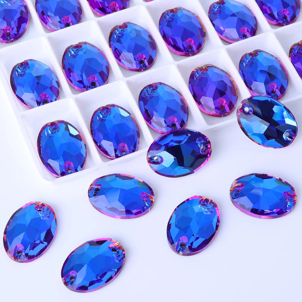 QIYI Oval Crystal Sew-on Rhinestones Flat Back K9 Glass Sew on Stones Garment Beads Clothing Sewing Accessories