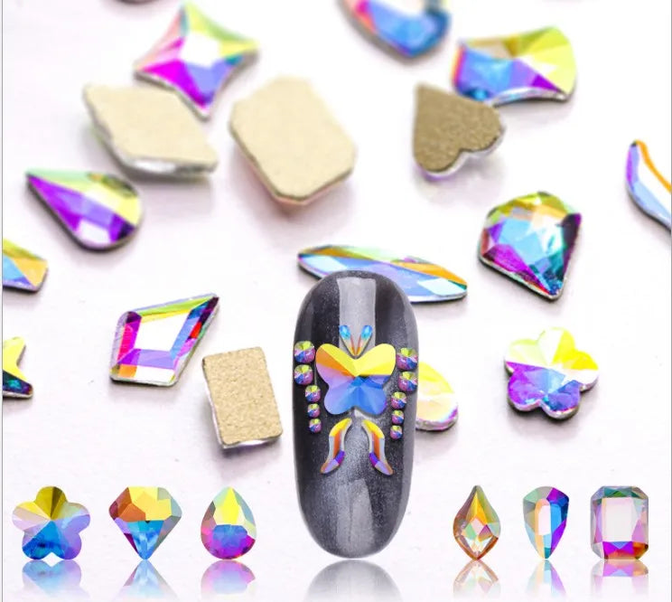 Top Quality flat back shaped rhinestones! 100pcs mix shapes nail art crystal without glue Non hotfix strass